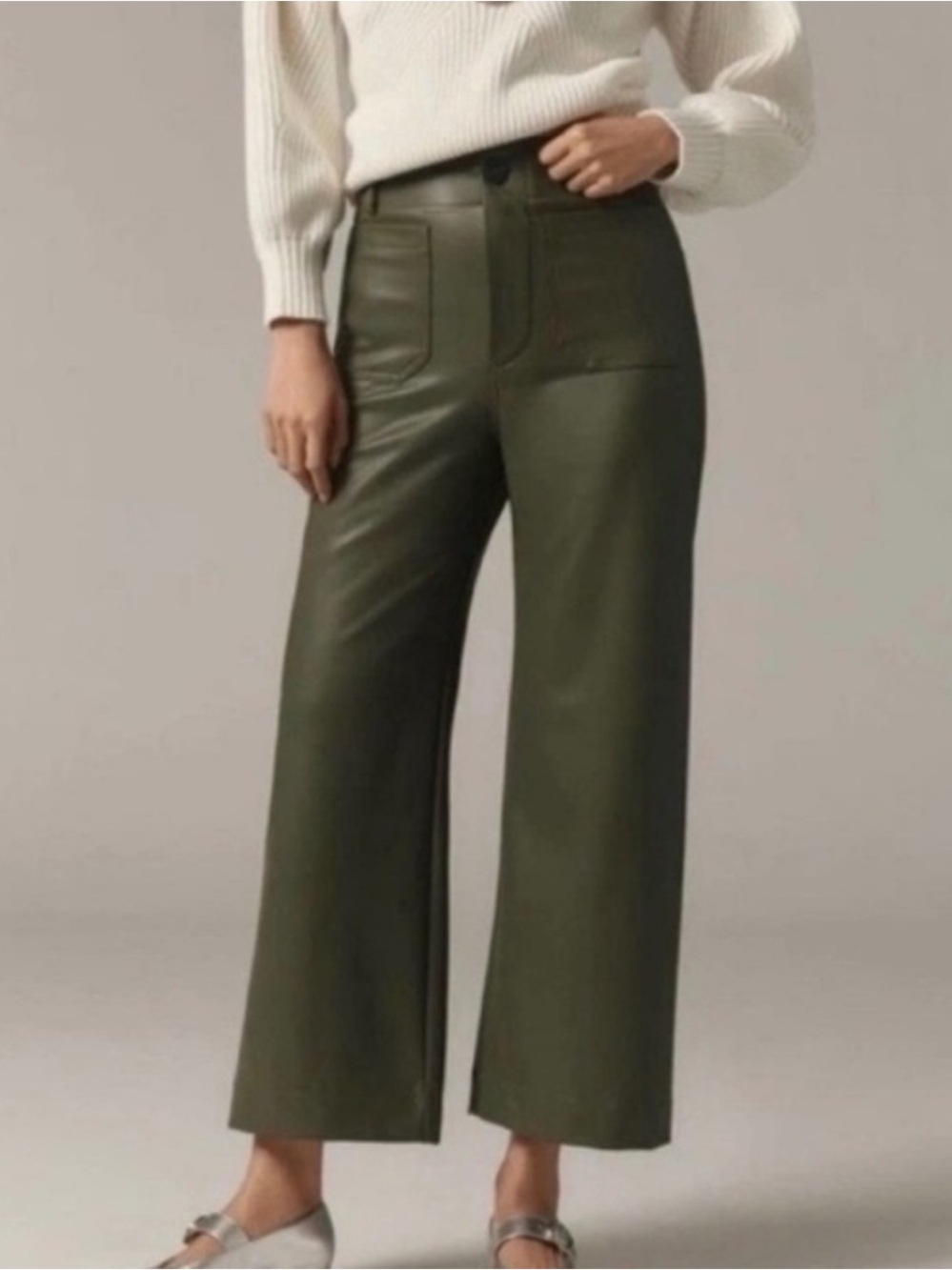 Maeve Collete Faux Leather Pants in Olive Crop - Anthropologie